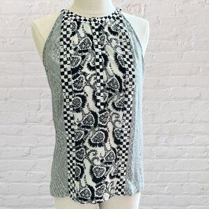A.L.C. Barneys New York black and white silk geometric print sleeveless tank top